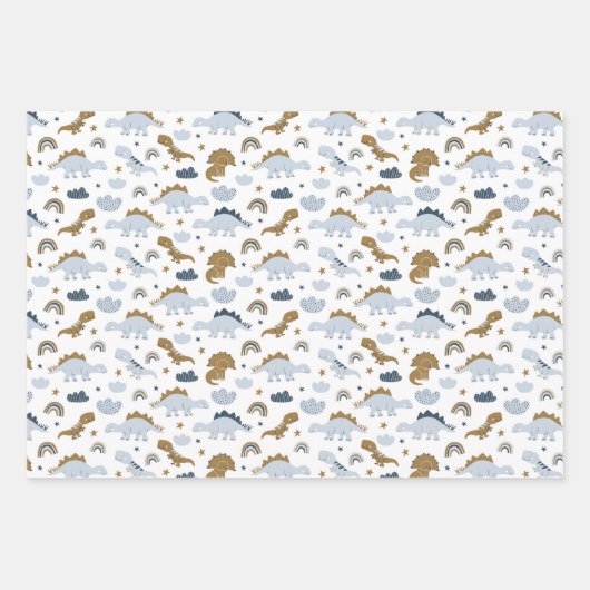 Niedlich Rainbow Dinosaur Muster Geschenkpapier Set (Vorderseite)