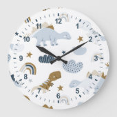 Niedlich Rainbow Dinosaur Muster Große Wanduhr (Vorderseite)
