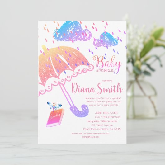 Niedlich Rainbow Fantasy Baby Sprinkle Dusche Einladung (Stehend Vorderseite)