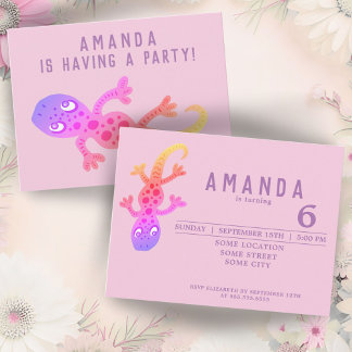 Niedlich Rainbow Gecko Lizard Geburtstagspartei Einladungspostkarte