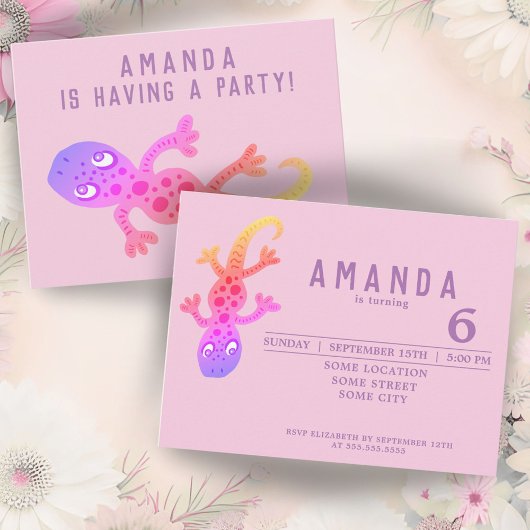 Niedlich Rainbow Gecko Lizard Geburtstagspartei Einladungspostkarte