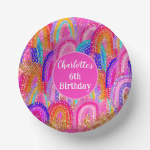 Niedlich Rainbow Gold Glitzer 6. Geburtstag Pappteller