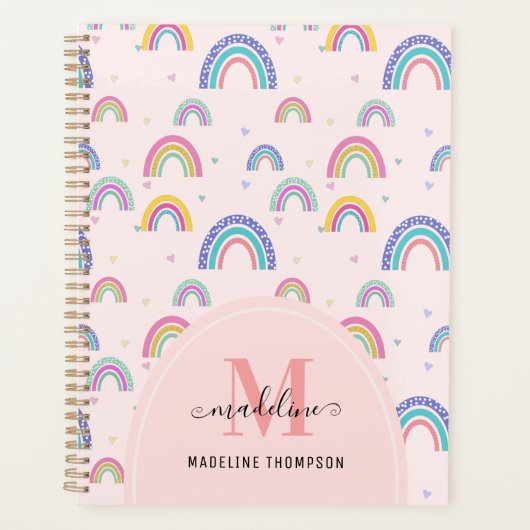 Niedlich Rainbow Heft Monogram Boho Pink Planer (Vorderseite)