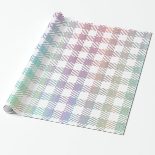 Niedlich Rainbow Iridescent Gingham Pattern Geschenkpapier (Ungerollt)