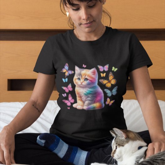 Niedlich Rainbow Kitten and Butterfets Sublimation T-Shirt