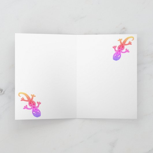 Niedlich Rainbow Lizard Gecko Happy Birthday Karte (Innenseite)