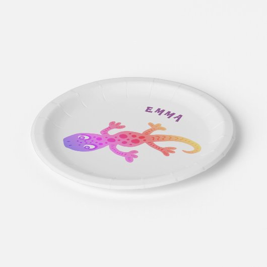 Niedlich Rainbow Lizo Gecko Geburtsname Pappteller (Schrägansicht)