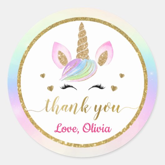 Niedlich Rainbow Magical Gold Unicorn Vielen Dank Runder Aufkleber (Vorderseite)