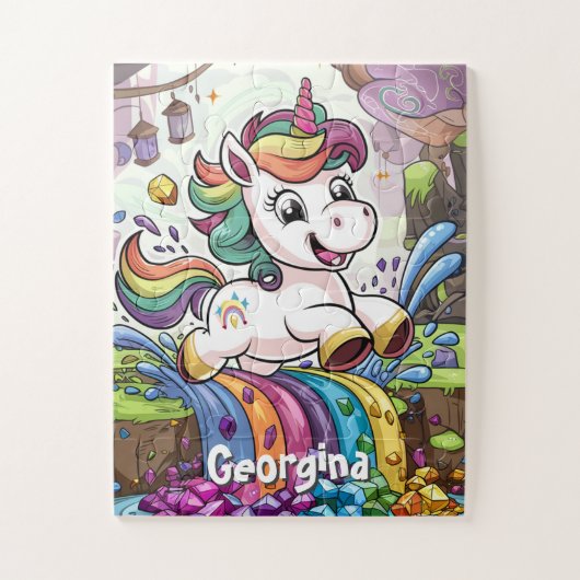 Niedlich Rainbow Personalisiert Unicorn Kinder Puzzle (Vertikal)