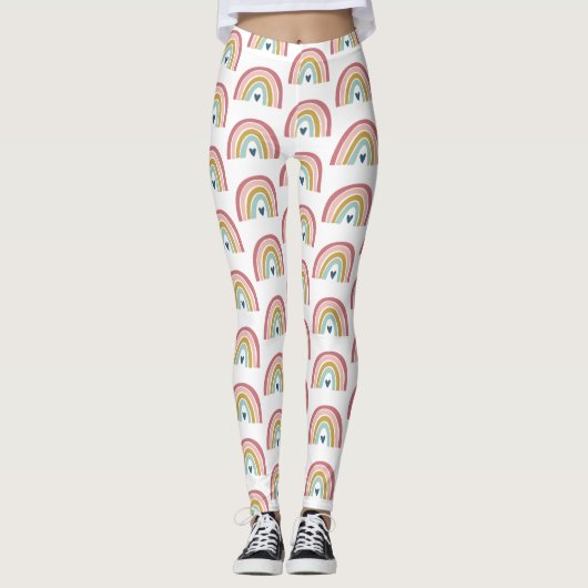 Niedlich Rainbow Pink Blush Blauer Hund Leggings (Vorderseite)