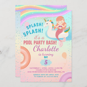 Niedlich Rainbow Pool Party Unicorn Mermaid Geburt Einladung