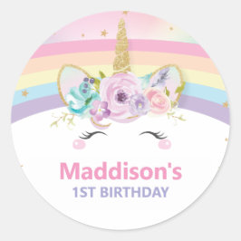 Niedlich Rainbow Unicorn 1. Geburtstag Vielen Dank Runder Aufkleber