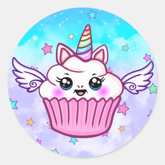 Niedlich Rainbow Unicorn Cupcake Kawaii Stickers (Vorderseite)