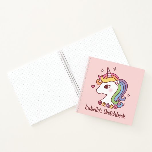 Niedlich Rainbow Unicorn Doodle Girls Sketchbook Notizblock (Innenseite)