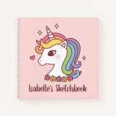 Niedlich Rainbow Unicorn Doodle Girls Sketchbook Notizblock (Vorderseite)