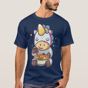 Niedlich Rainbow Unicorn Eating Ramen Noodles Bowl T-Shirt