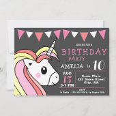 Niedlich Rainbow Unicorn Girly Birthday Party Einladung (Vorderseite)