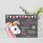 Niedlich Rainbow Unicorn Girly Birthday Party Einladung (Stehend Vorderseite)