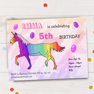 Niedlich Rainbow Unicorn Girly Birthday Party Einladung