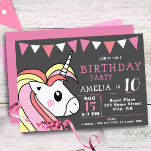 Niedlich Rainbow Unicorn Girly Birthday Party Einladung