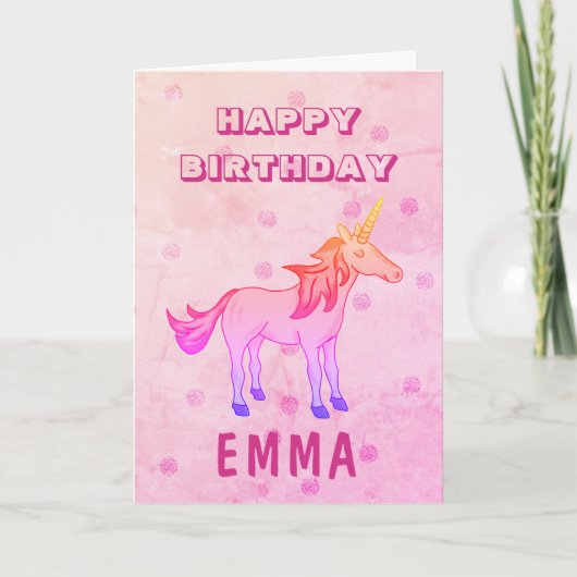 Niedlich Rainbow Unicorn Happy Birthday Name Karte (Vorderseite)