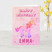 Niedlich Rainbow Unicorn Happy Birthday Name Karte (Gelbe Blume)