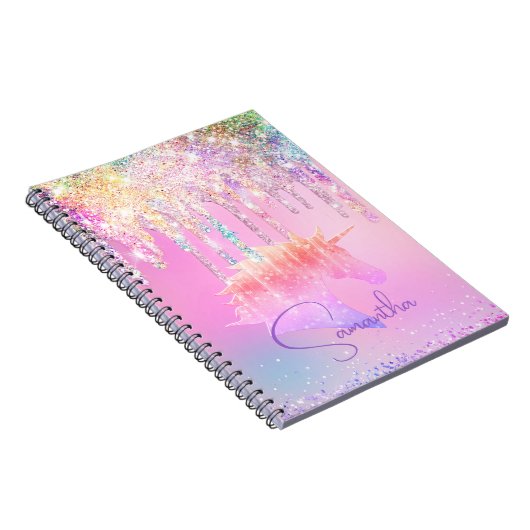 Niedlich Rainbow unicorn Rosa Glitzer Tropfen Mono Notizblock (Rechte Seite)