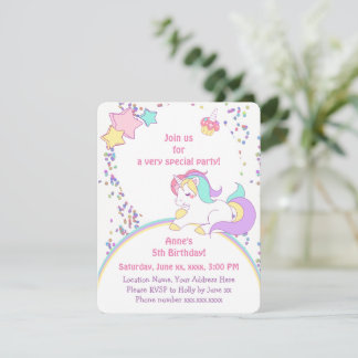 Niedlich Rainbow Unicorn & Stars Girl Birthday Par Einladung