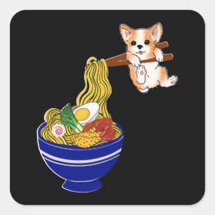 Niedlich Ramen Corgi Hund Quadratischer Aufkleber