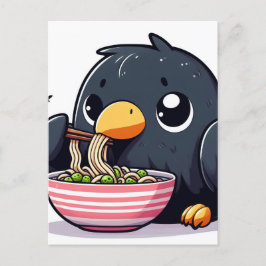 Niedlich Raven Eating Ramen Postkarte