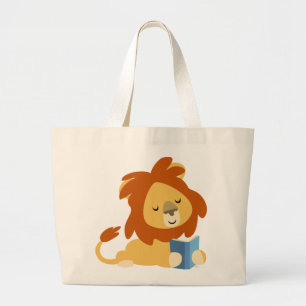 Niedlich Reading Cartoon Lion Bag Jumbo Stoffbeutel