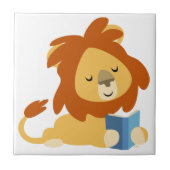 Niedlich Reading Cartoon Lion Tile Fliese (Vorderseite)