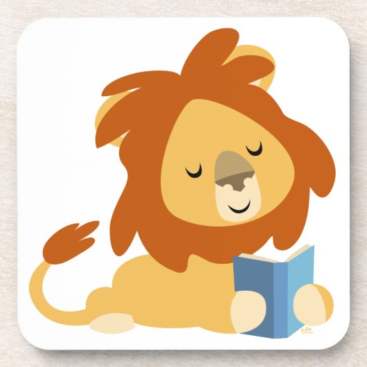Niedlich Reading Cartoon Lion Untersetzer Set (Vorderseite)