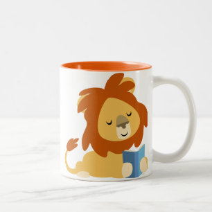 Niedlich Reading Cartoon Löwe Tasse