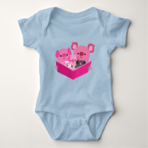 Niedlich Reading Cartoon Pig Family Baby Bodysuit