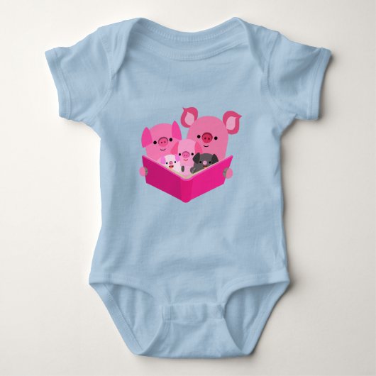 Niedlich Reading Cartoon Pig Family Baby Bodysuit Baby Strampler (Vorderseite)