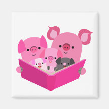 Niedlich Reading Cartoon Pig Family Magnet