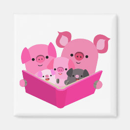 Niedlich Reading Cartoon Pig Family Magnet