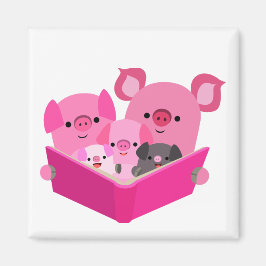 Niedlich Reading Cartoon Pig Family Magnet