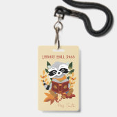 Niedlich Reading Raccoon Library Hall Pass Abzeich Ausweis (Vorderseite mit Lanyard)