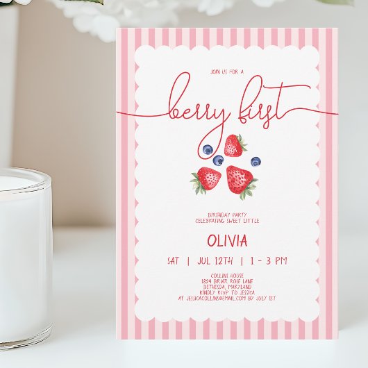 Niedlich Red Baby Girl Berry Erstes Party zum Gebu Einladung