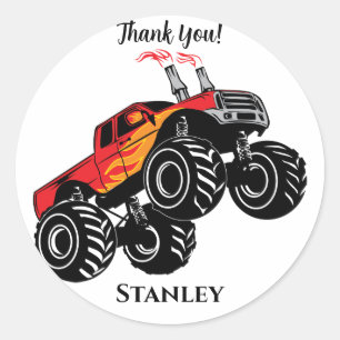 Niedlich Red Black Name Monster Truck Vielen Dank Runder Aufkleber