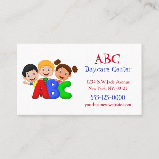 Niedlich Red Blue Green Chilcare Daycare Babysitte Visitenkarte (Vorderseite)