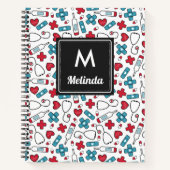 Niedlich Red Blue Medical Pattern Nurse Mit Monogr Notizblock (Vorderseite)