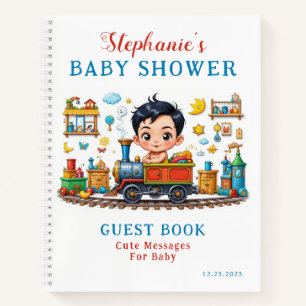 Niedlich Red Blue Train Boy Baby Showroom Gästebuc Notizblock