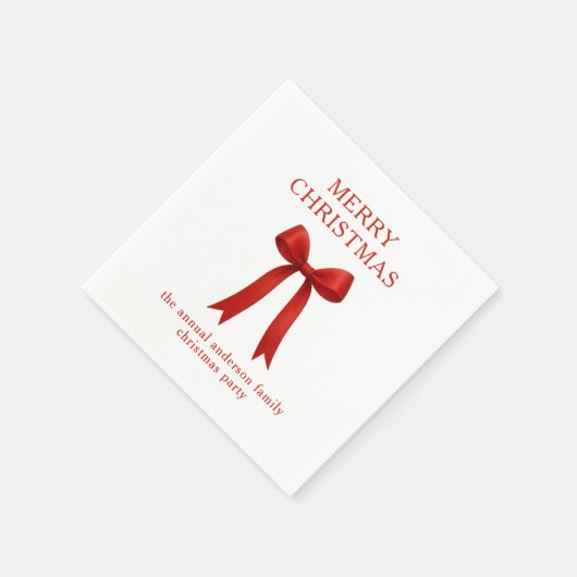 Niedlich Red Bow Frohe Weihnachten Serviette (Ecke)