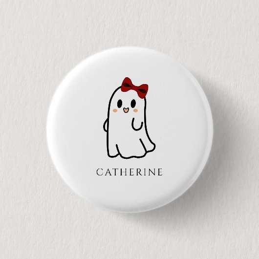 Niedlich Red Bow Halloween Ghost Girly Button (Vorderseite)