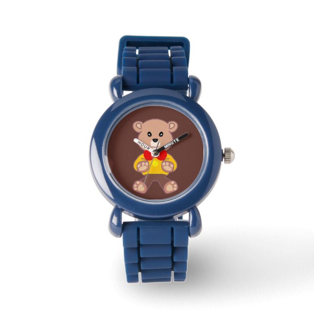 Niedlich Red Bowtie Beige Teddy Bear Brown Armbanduhr (Vorderseite)