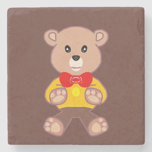 Niedlich Red Bowtie Beige Teddy Bear Brown Steinuntersetzer (Vorderseite)