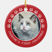 Niedlich Red Cat Paw Prints Foto Weihnachtsrahmen Keramik Ornament (Hinten)